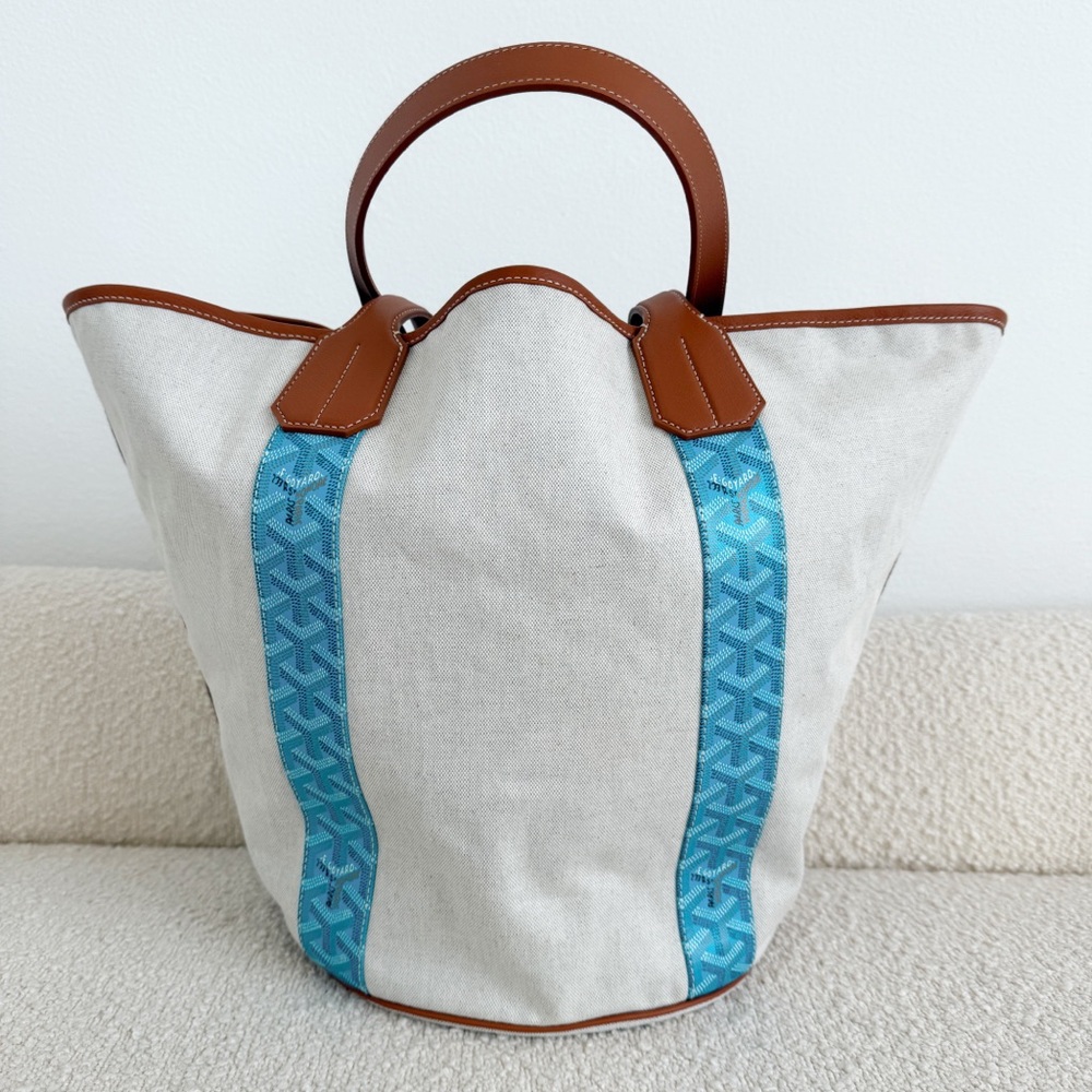 Goyard Belharra Shoulder Tote Bag in Reversible Turquoise & Tan - Picture 13 of 16